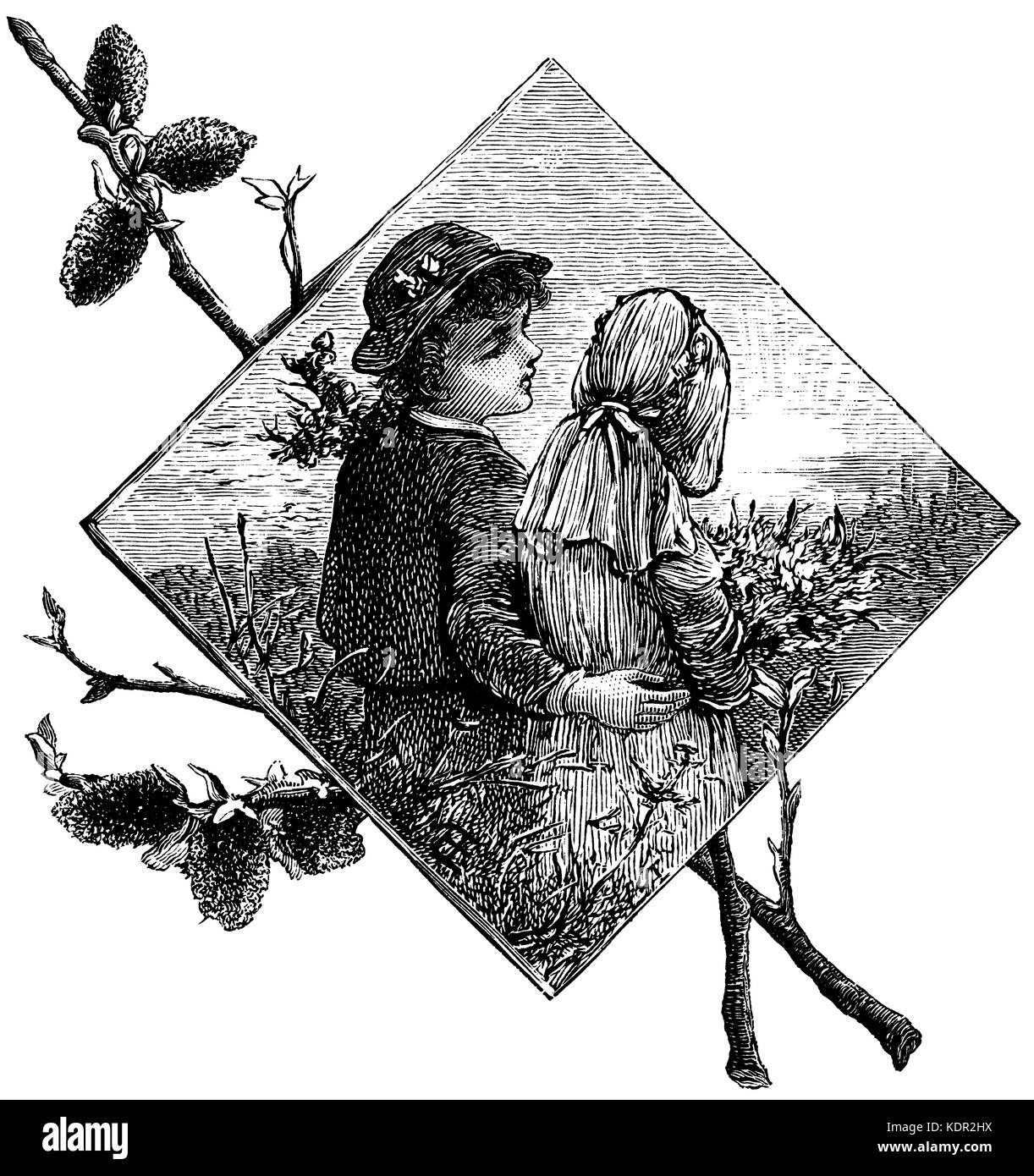 Young Love (1885 engraving) Stock Photo