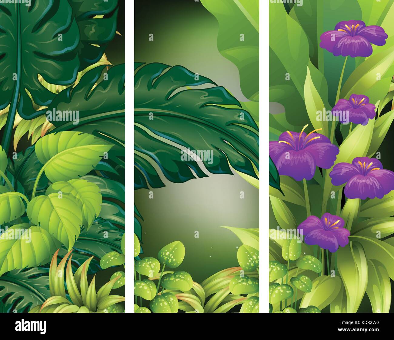 Background scene with purple flowers in forest illustration Stock ...