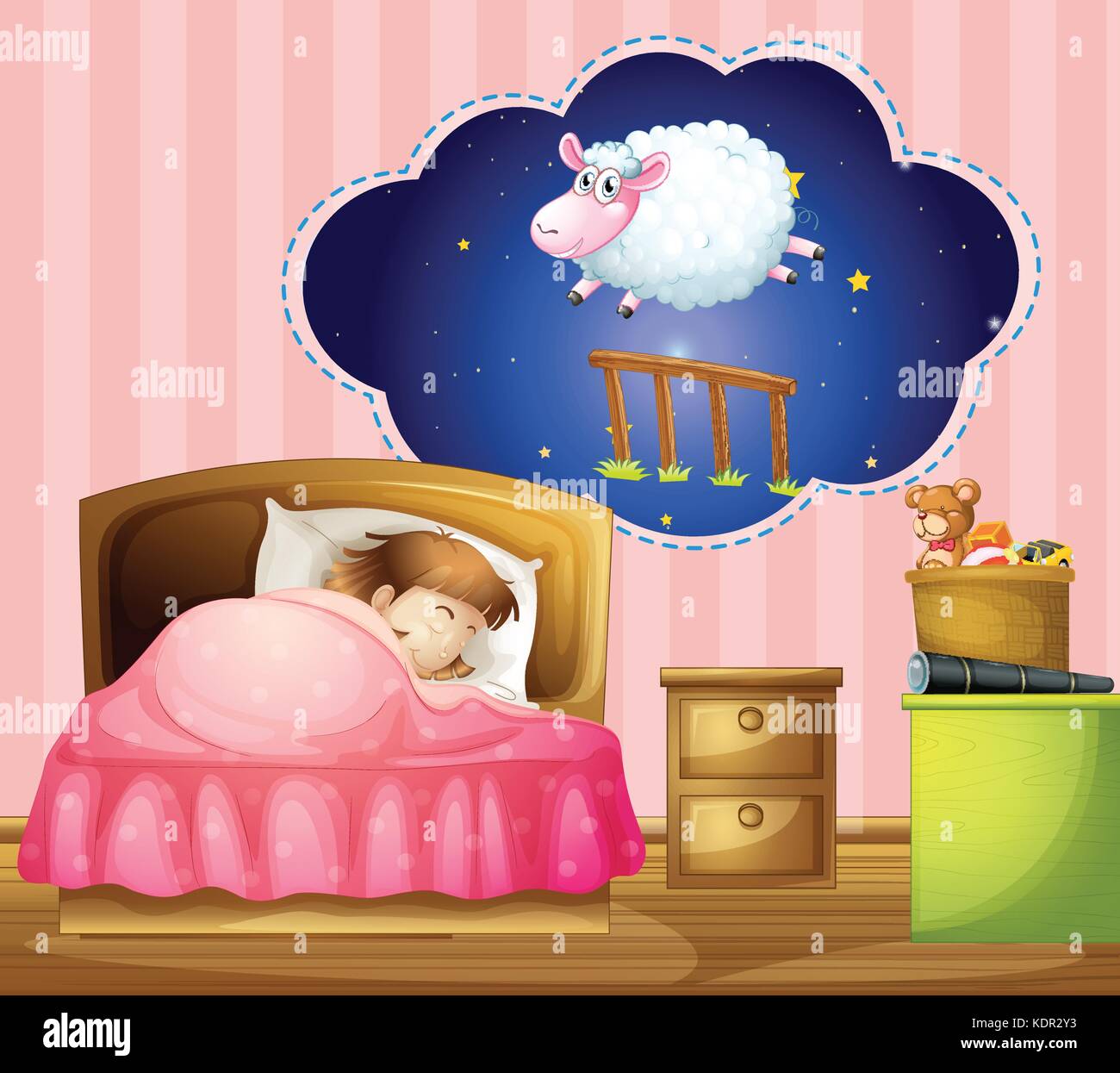 Girl Sleeping In Bed Illustration Stock Vector Art Illustration