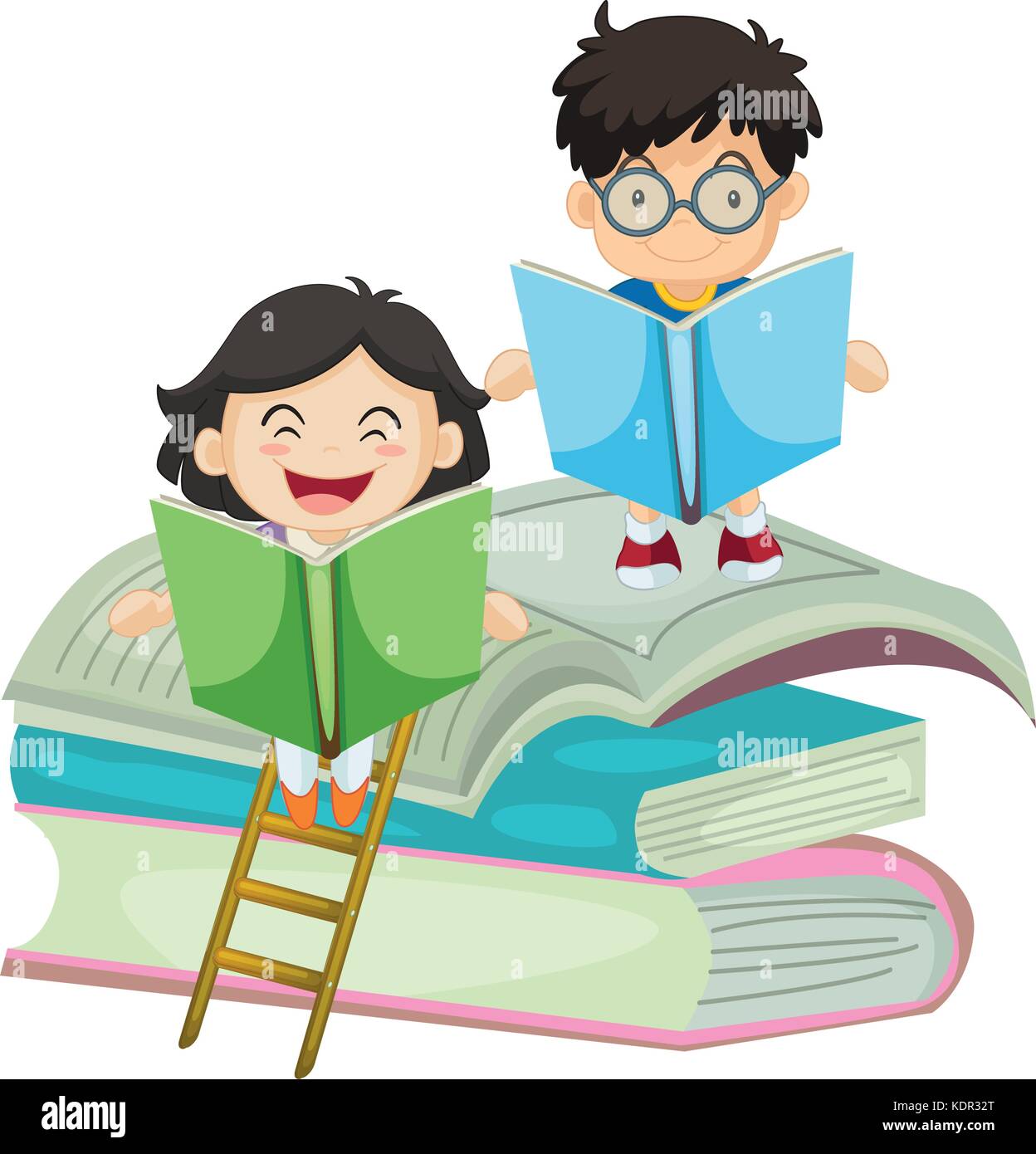 Boy and girl reading book illustration Stock Vector Image & Art - Alamy