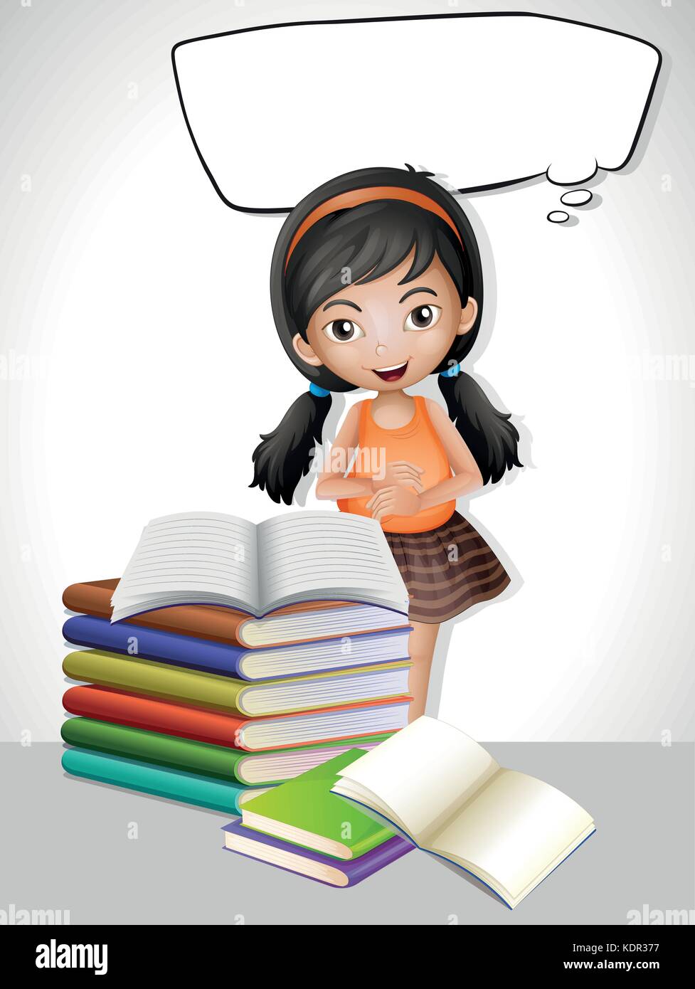 Speech bubble template with girl and books illustration Stock Vector ...