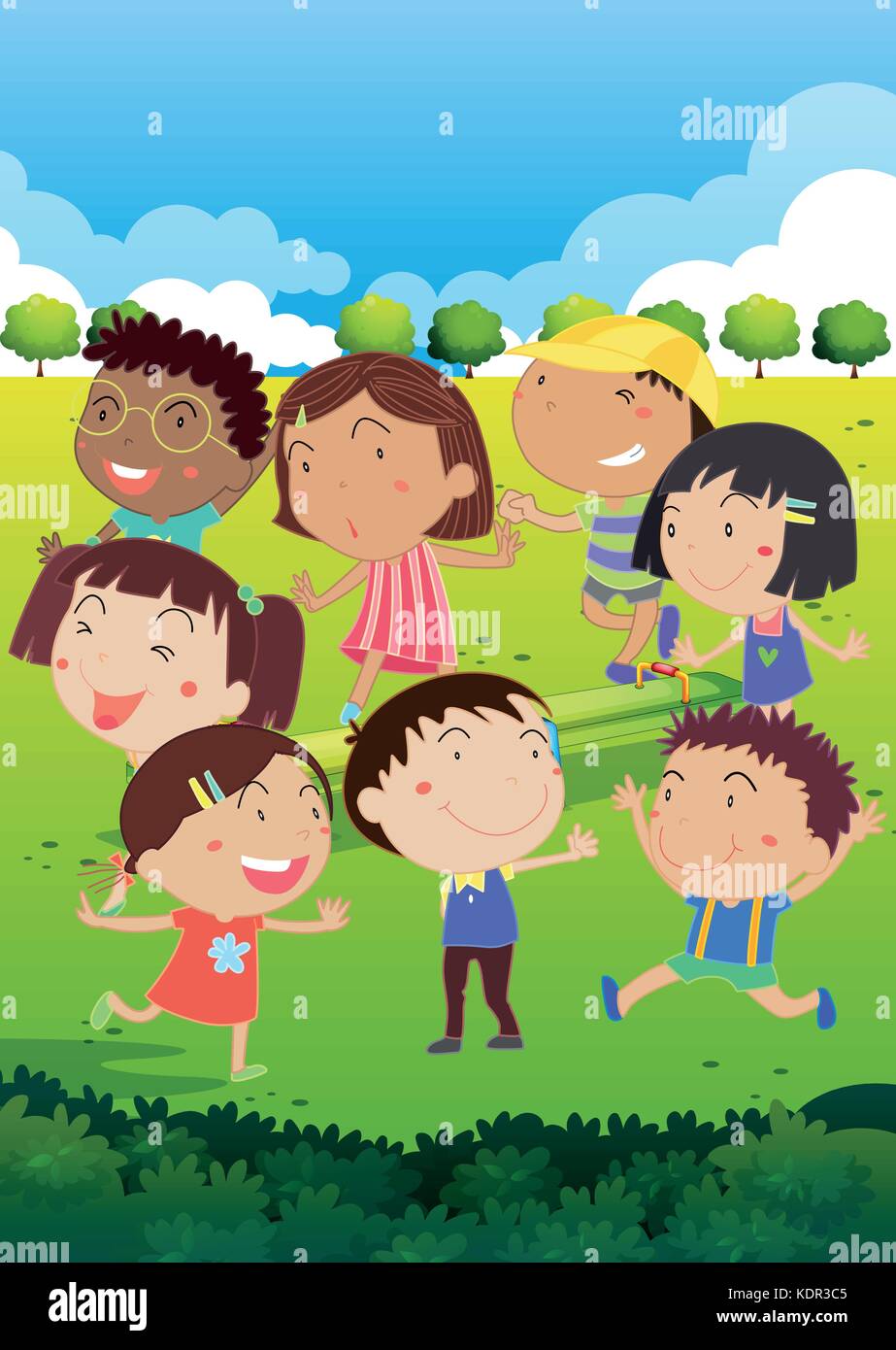Children playing in park illustration hi-res stock photography and ...