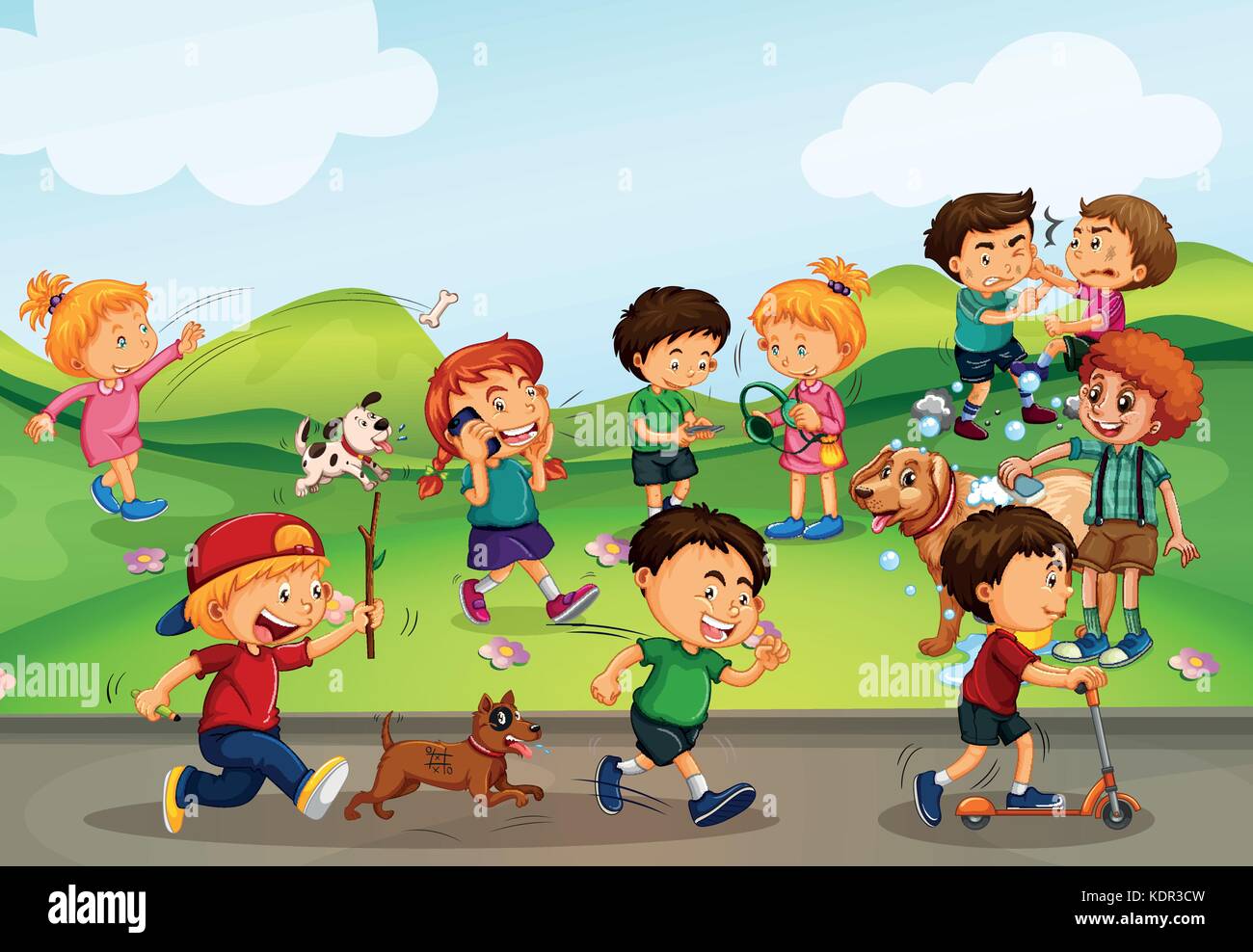 Many kids playing in the field illustration Stock Vector Image & Art ...