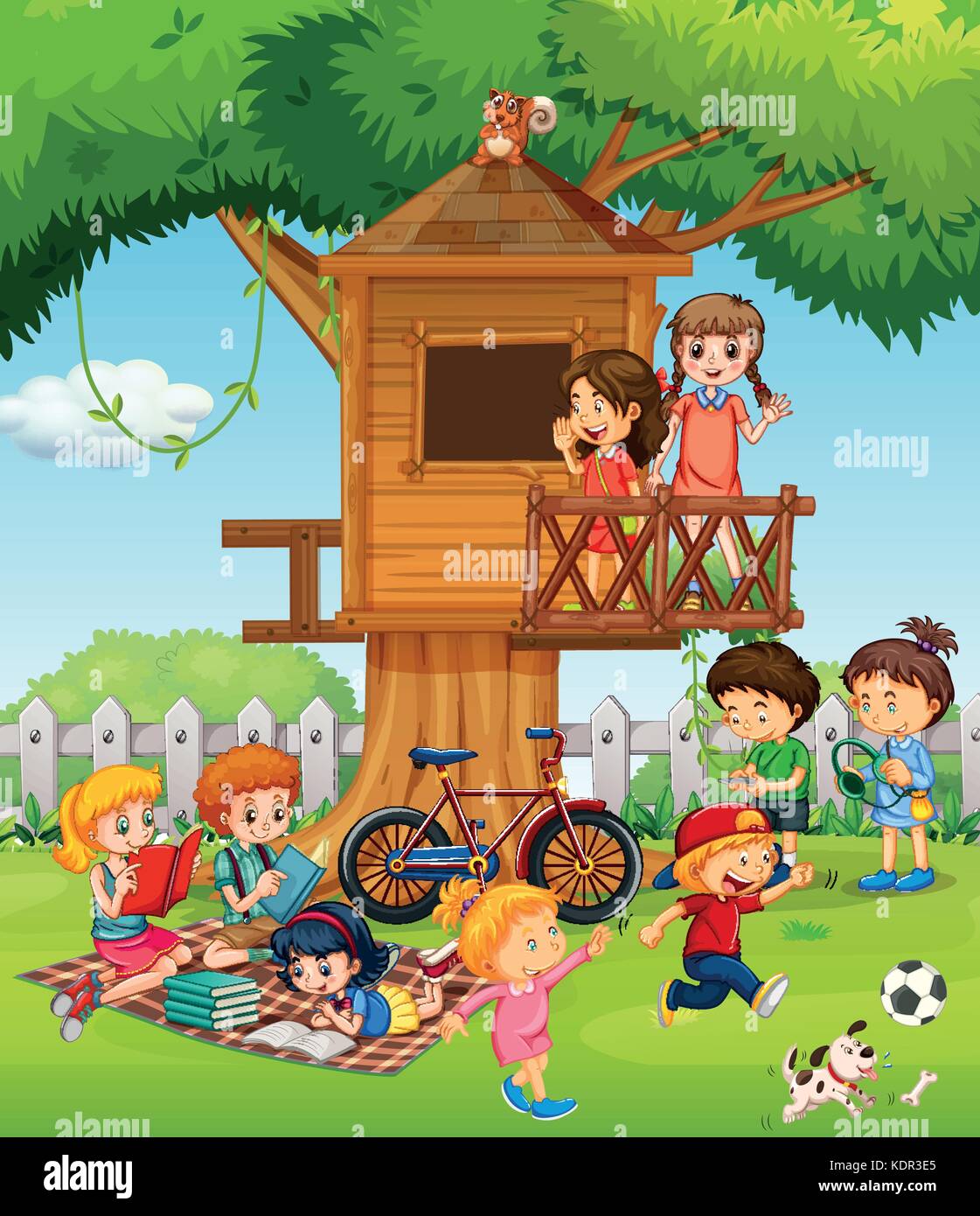 Children playing in the garden illustration Stock Vector Image & Art - Alamy
