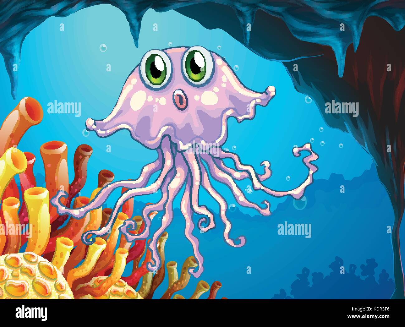 Cute jellyfish under the ocean illustration Stock Vector Image & Art ...