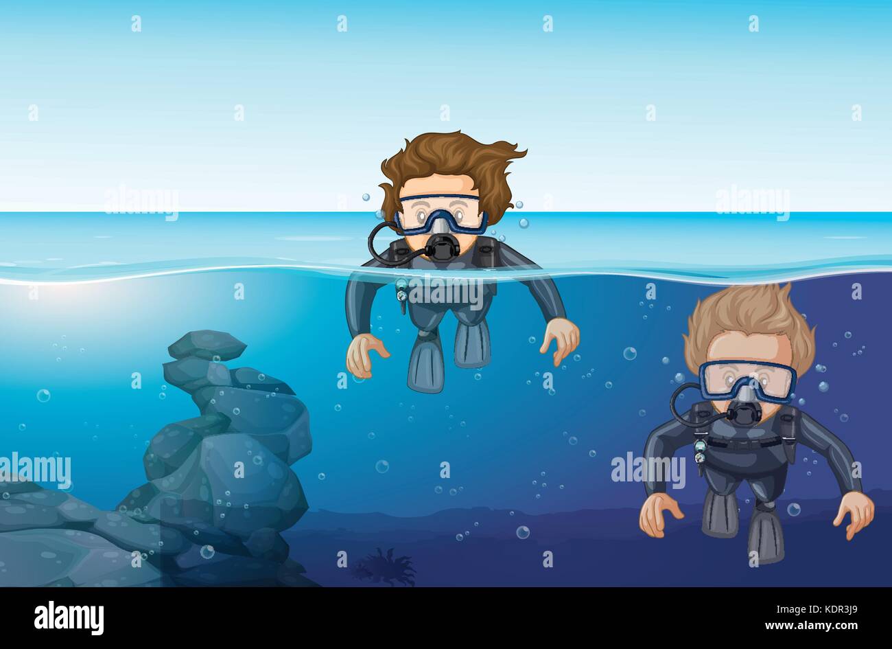 Two men diving in the ocean illustration Stock Vector Image & Art Alamy