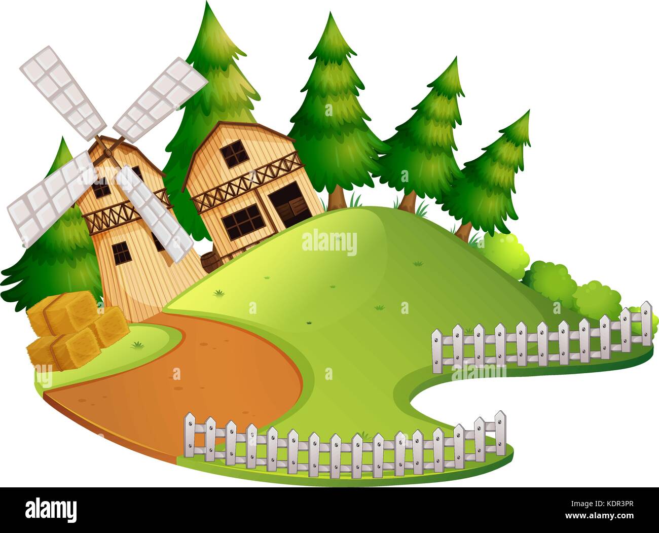 Farm scene with barn and windmill illustration Stock Vector Image & Art ...