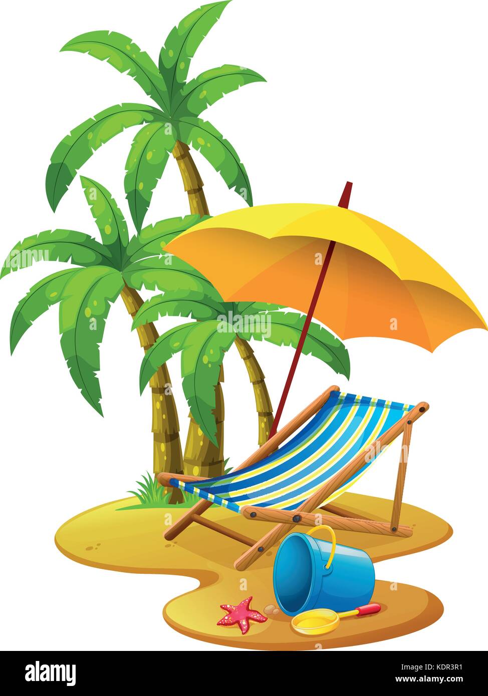Beach scene with chair and umbrella illustration Stock Vector Image ...