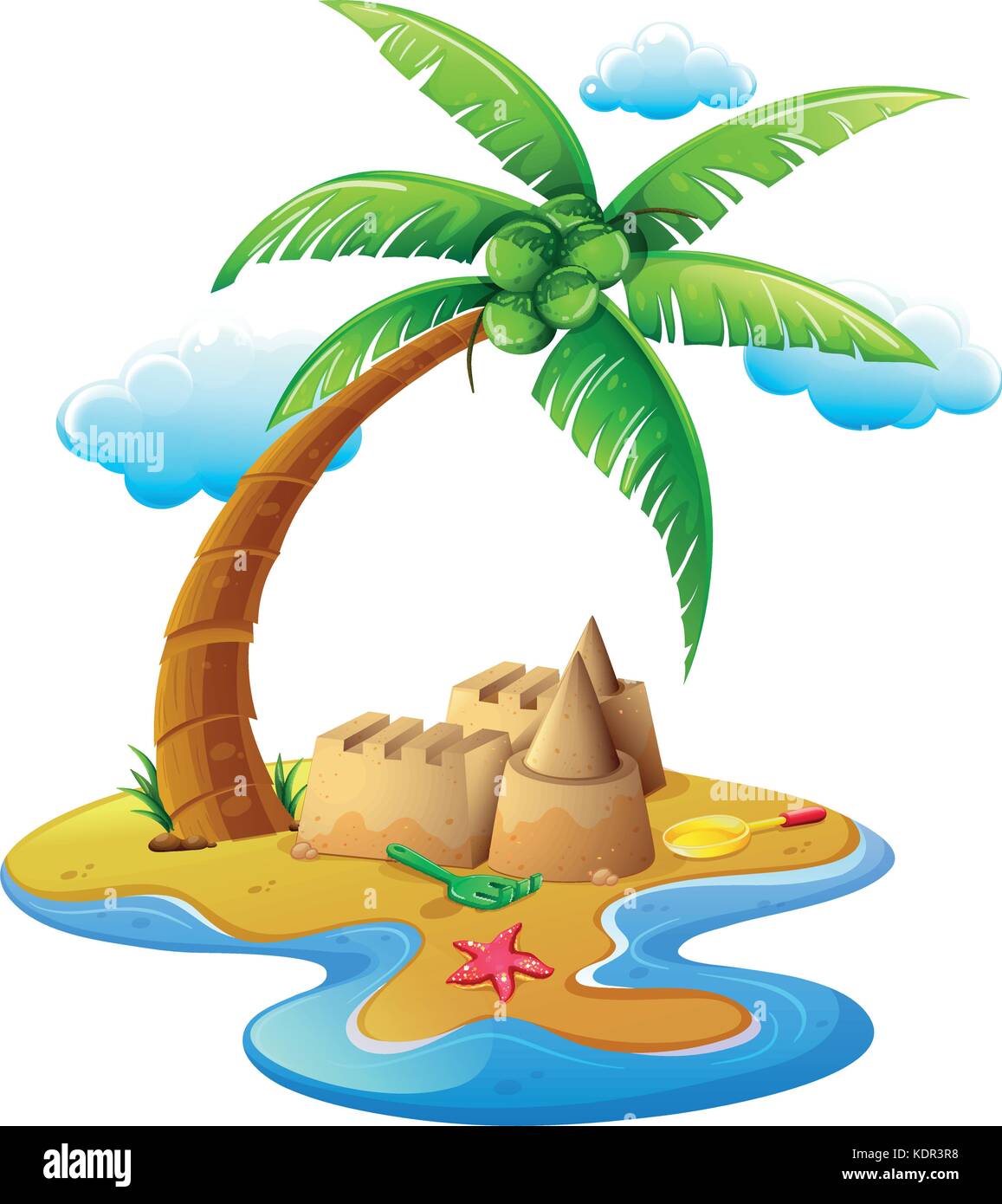 Ocean scene with sandcastle on island illustration Stock Vector Image ...