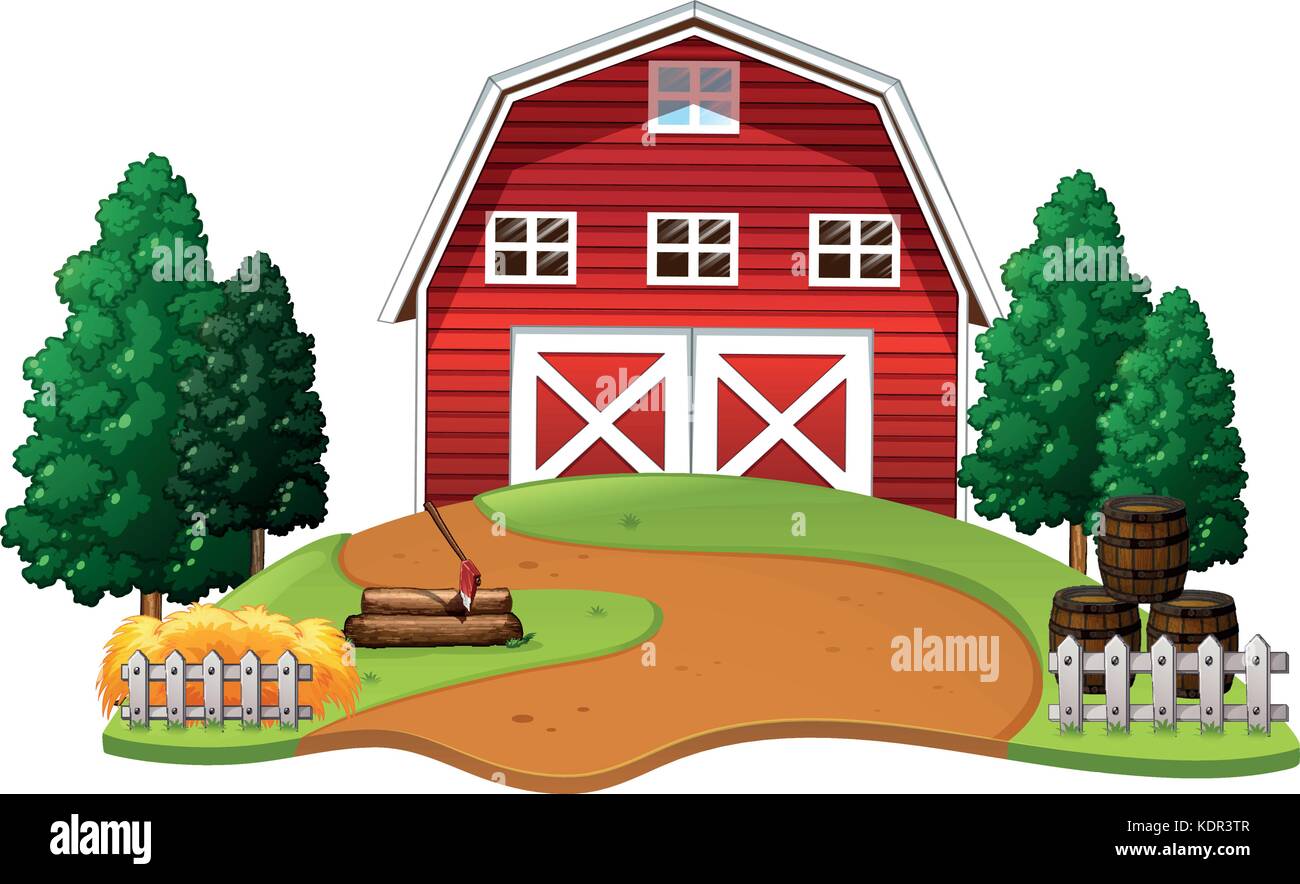Red barn in the farm illustration Stock Vector Image & Art - Alamy