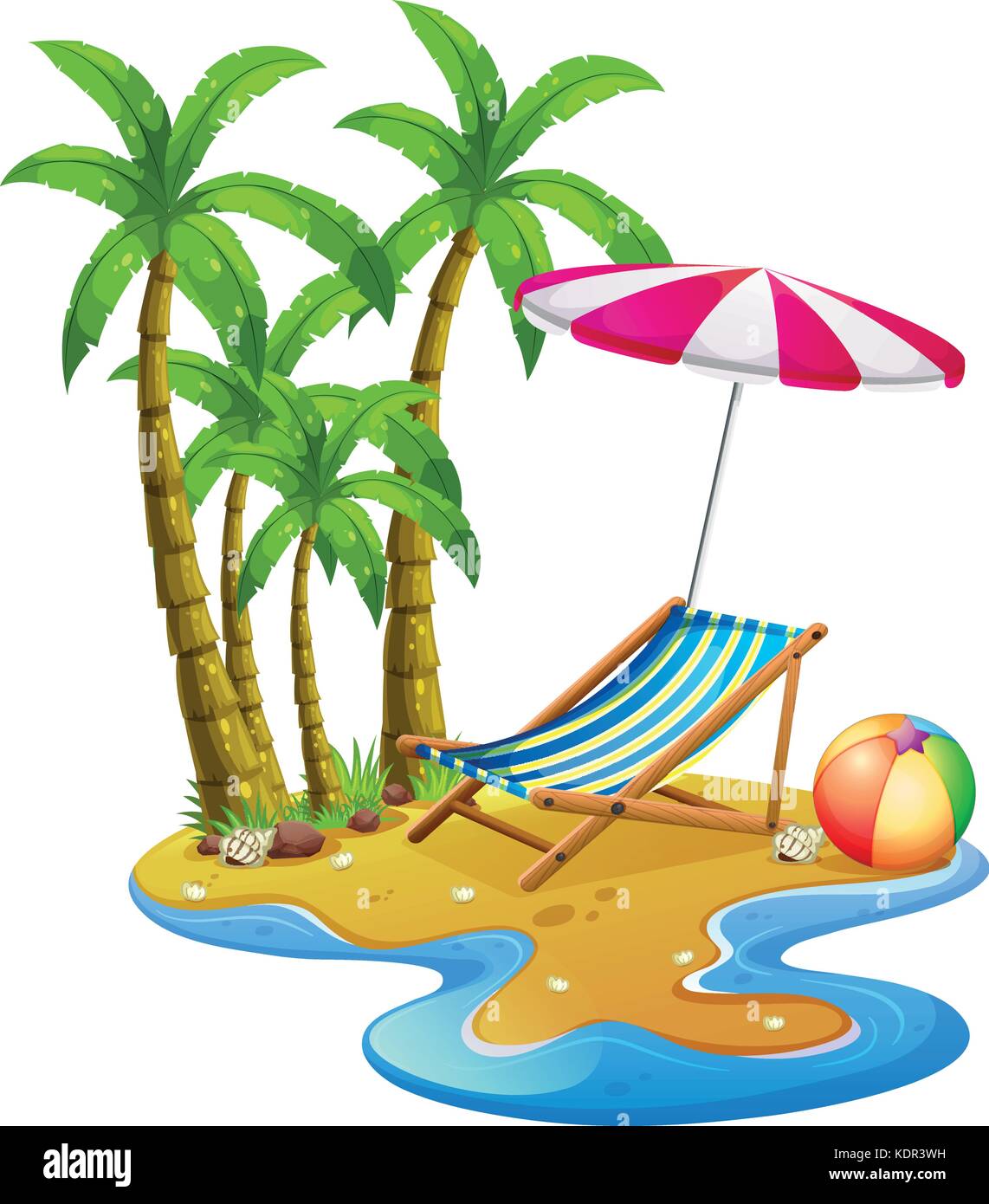 Beach scene with chair and umbrella illustration Stock Vector Image ...