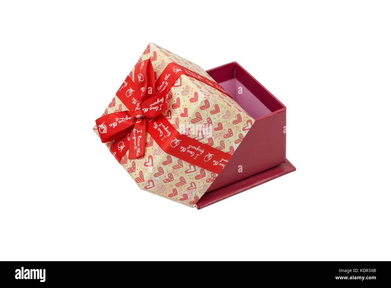 Red gift box with red ribbon isolated on white background Stock Photo ...