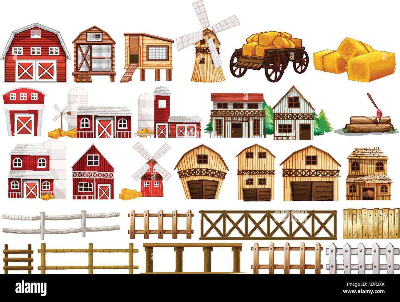 Different design of barns and fences illustration Stock Vector