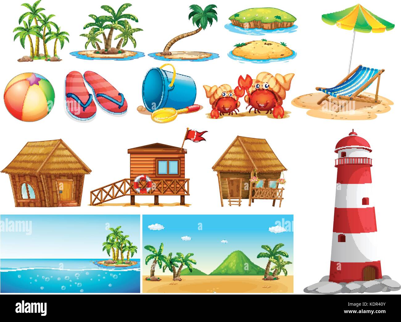 Summer theme with ocean and buildings illustration Stock Vector Image