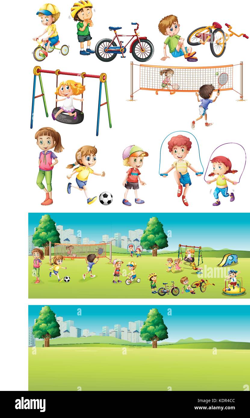 Park scenes with kids playing sports illustration Stock Vector Image ...