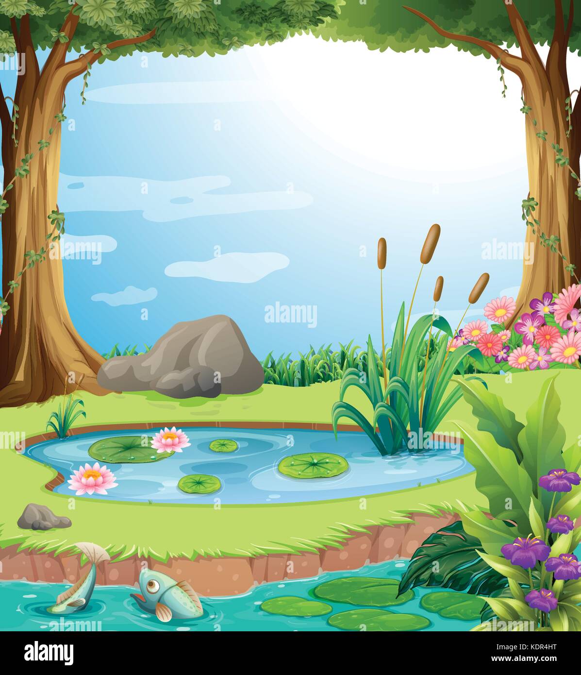 Forest scene with fish in the pond illustration Stock Vector Image & Art - Alamy Forest scene with fish in the pond illustration Stock Vector Image & Art - Alamy