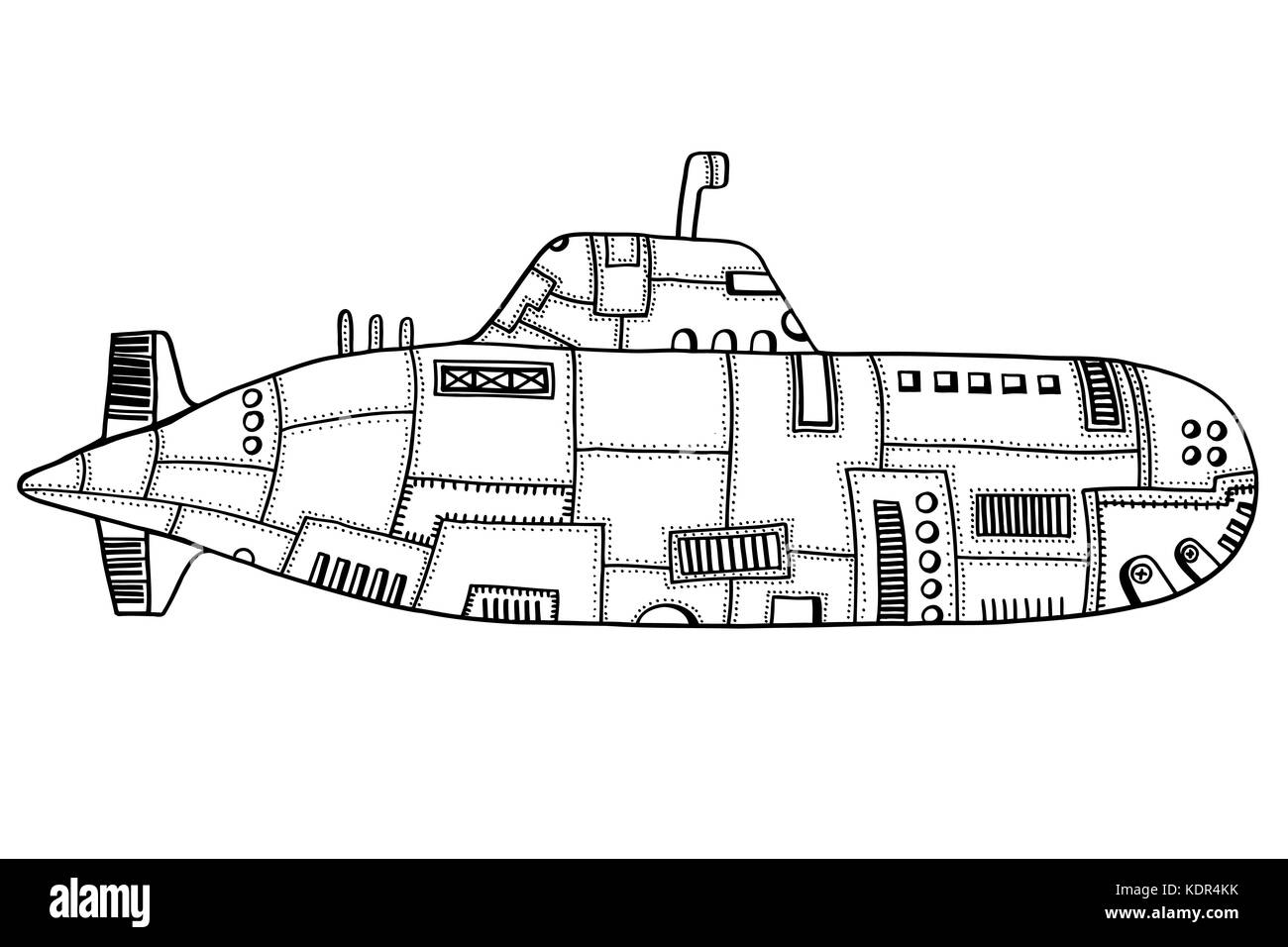 Monochrome Doodle Sketch of old Submarine Vector Illustration Art Stock Vector