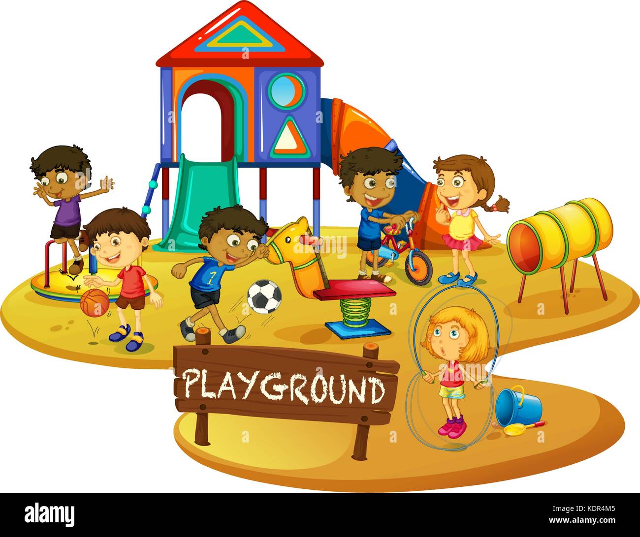 Happy children play in playground illustration Stock Vector Image & Art ...