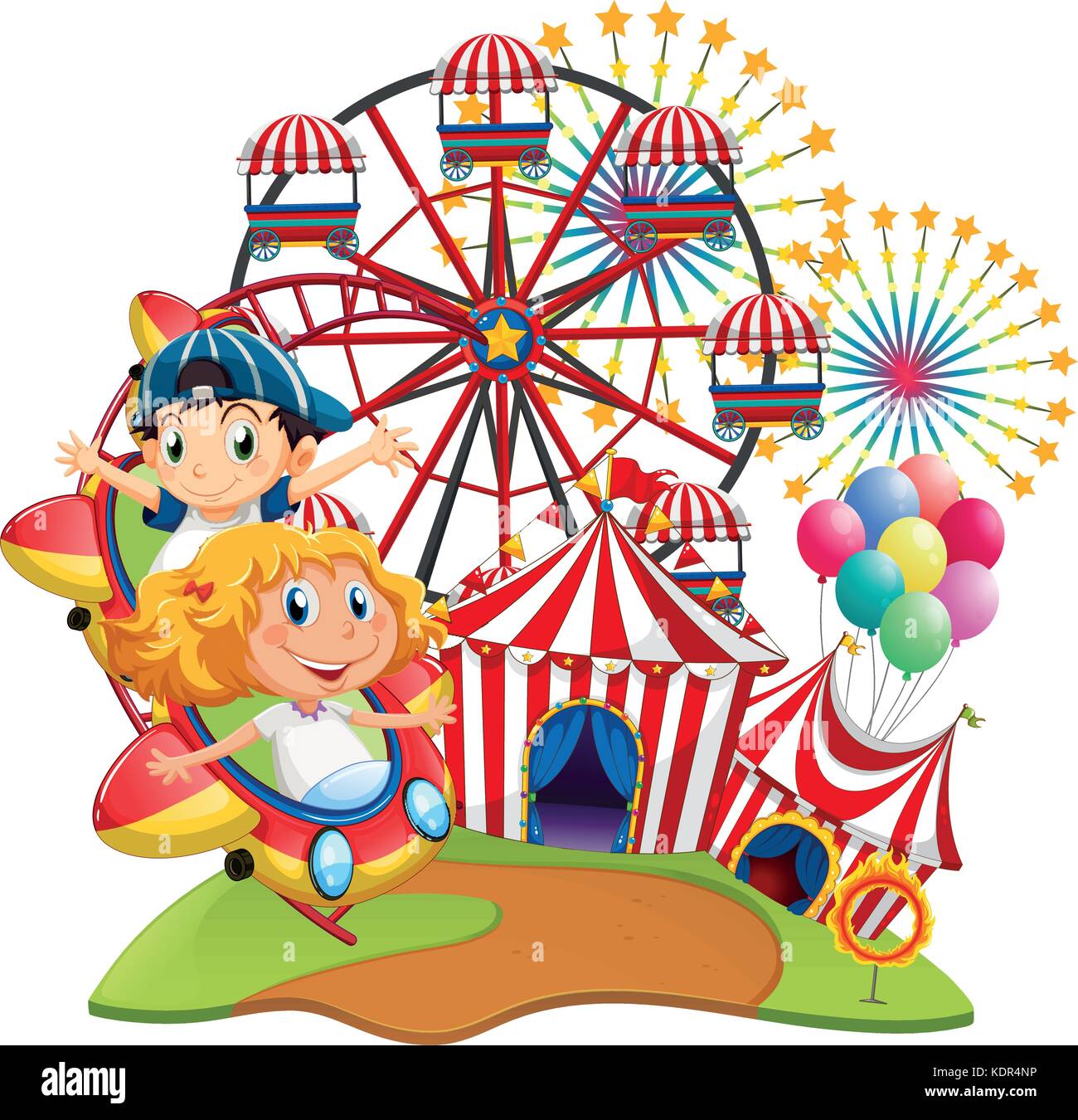 Circus scene with kids on the ride illustration Stock Vector Image ...