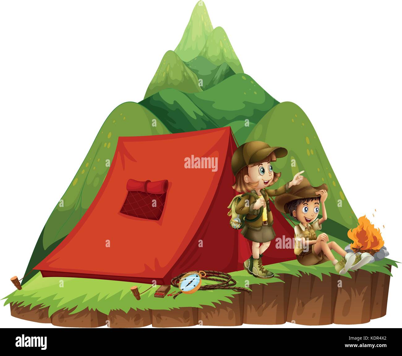 Two kids camping out in the mountain illustration Stock Vector Image ...