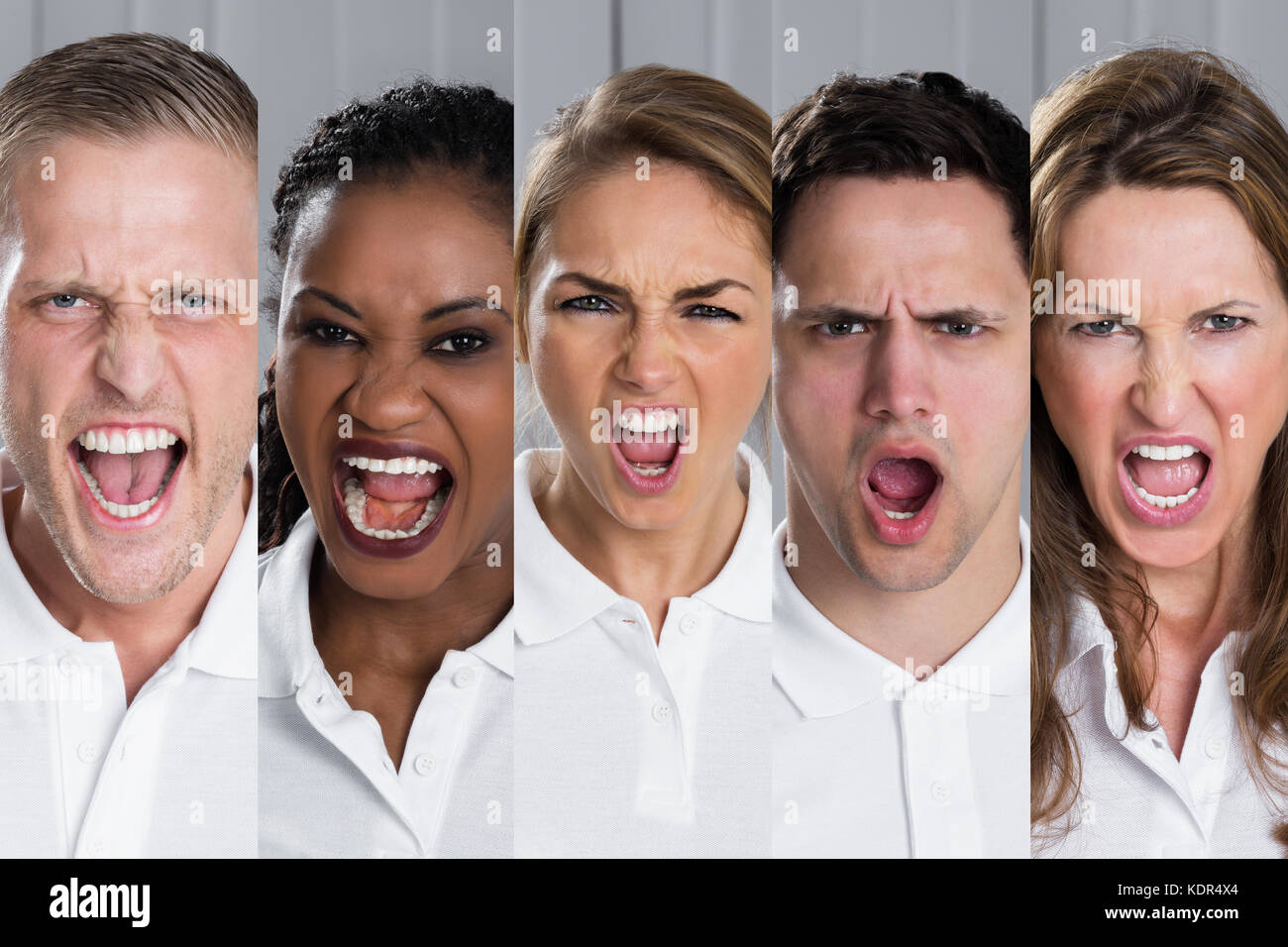 Collage Of Diverse Multi-ethnic Young People Screaming Stock Photo