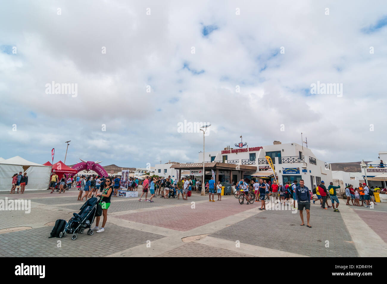 people in the Graciosa harbor, la Graciosa, Canary Islands, Spain Stock Photo