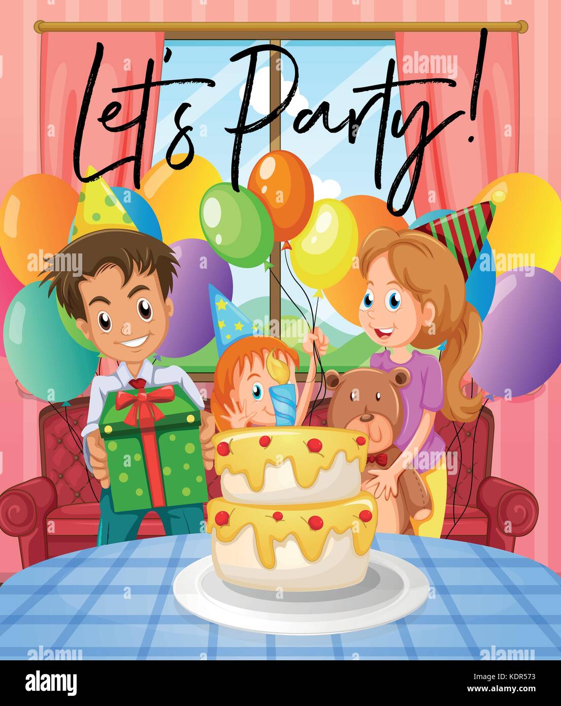 Scene with birthday party with family illustration Stock Vector Image