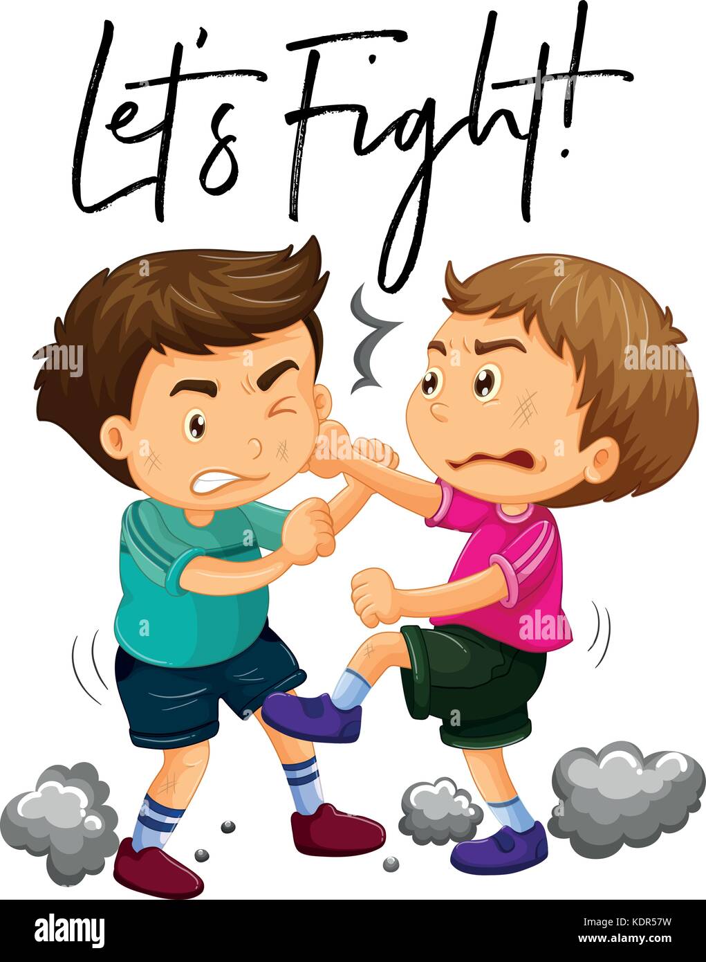 Phrase let's fight with two angry boys fighting illustration Stock Vector