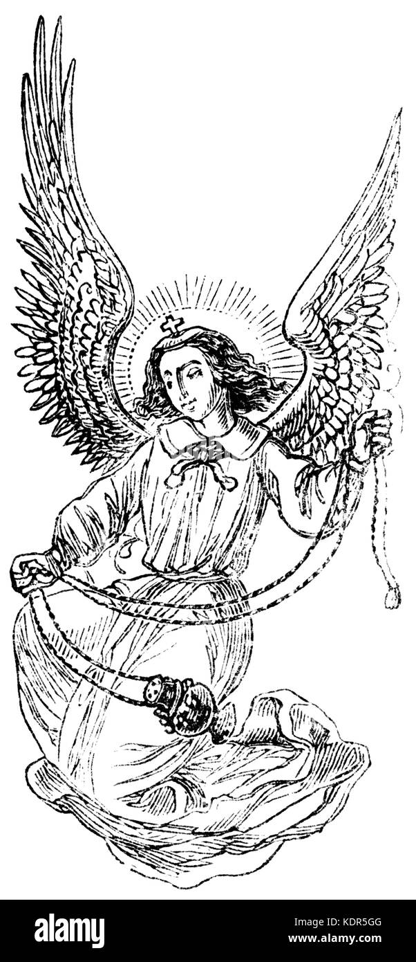 Smiling angel from vintage woodcut (1855, Paris) Stock Photo