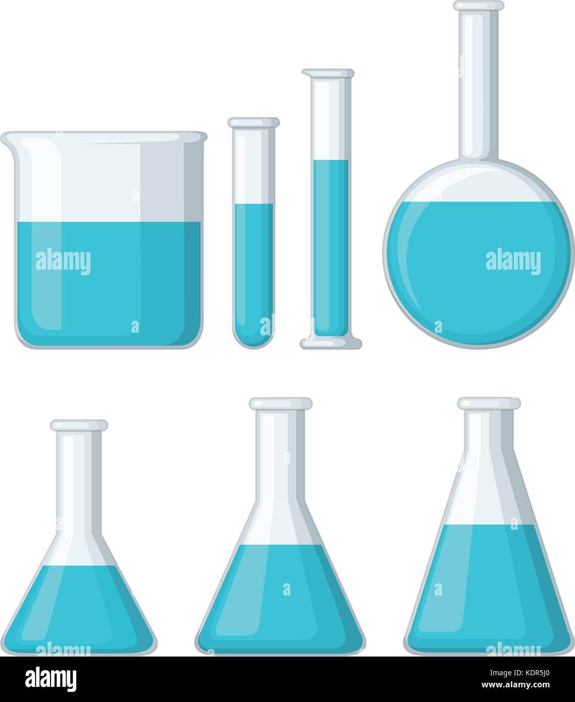 Different beakers filled with blue liquid illustration Stock Vector ...