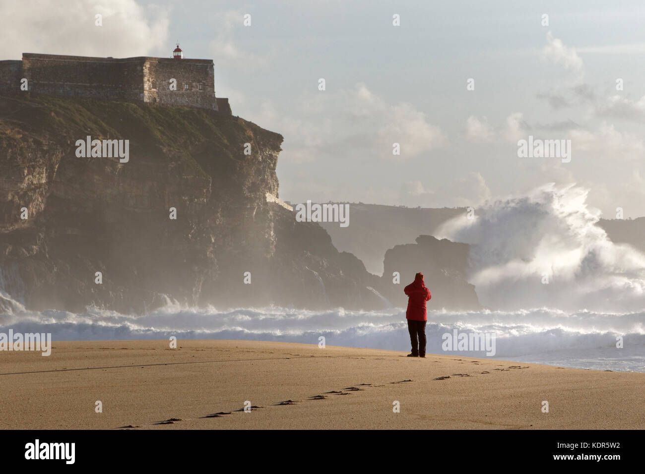 Big waves at Nazare, Portugal, Europe Stock Photo