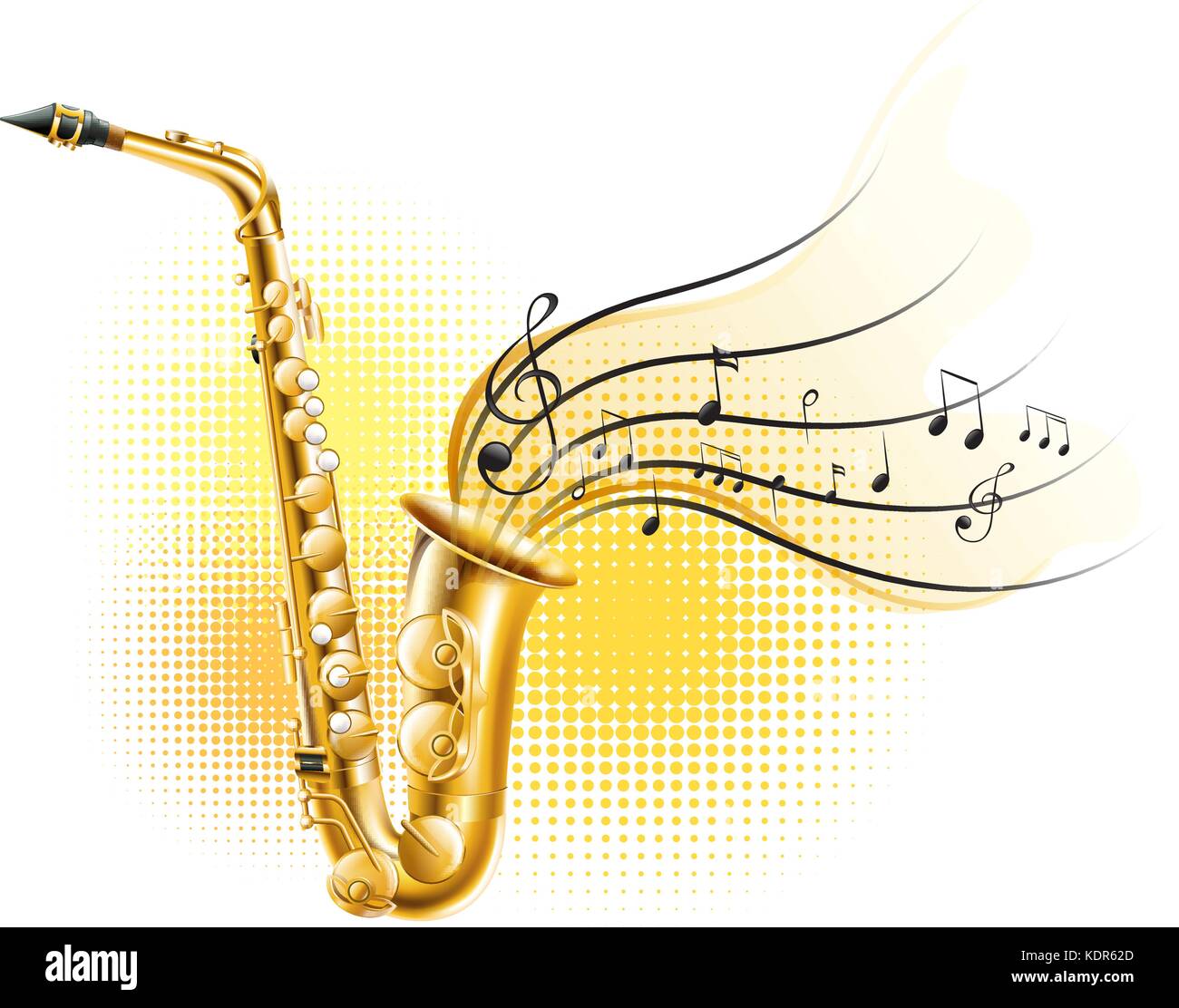 Classic saxophone with music notes illustration Stock Vector Image