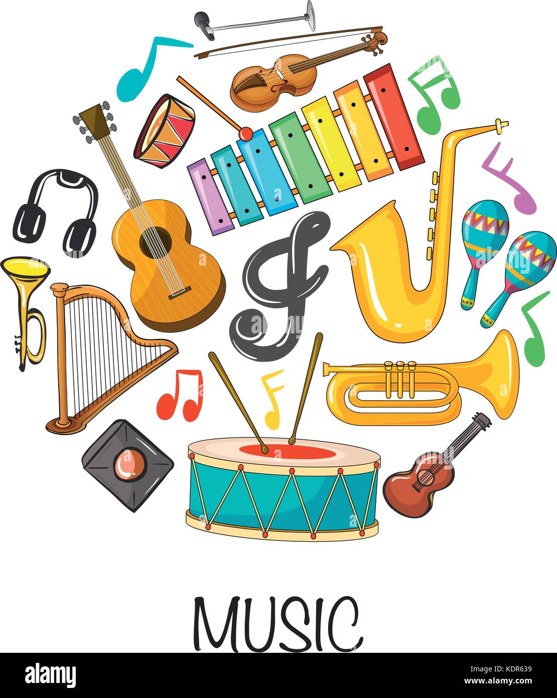 Different musical instruments on white background illustration Stock Vector  Image & Art - Alamy