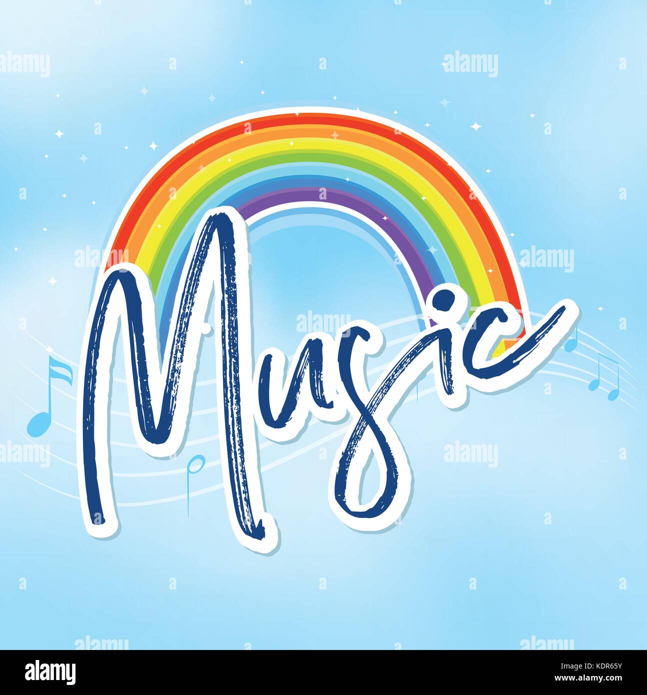 Rainbow and music notes in background illustration Stock Vector