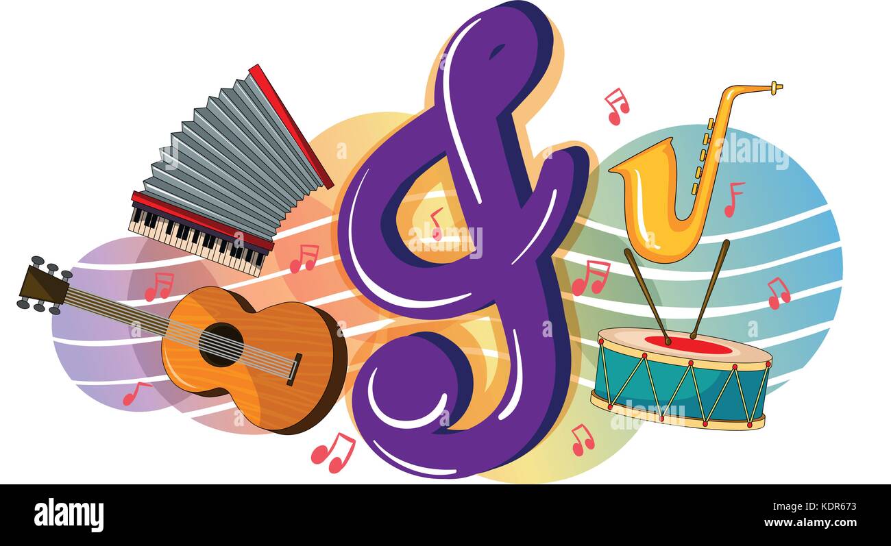 Different musical instruments on poster illustration Stock Vector Image