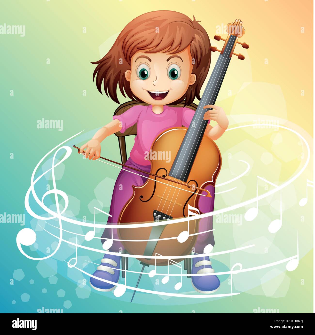Girl playing cello on the chair illustration Stock Vector Image & Art ...