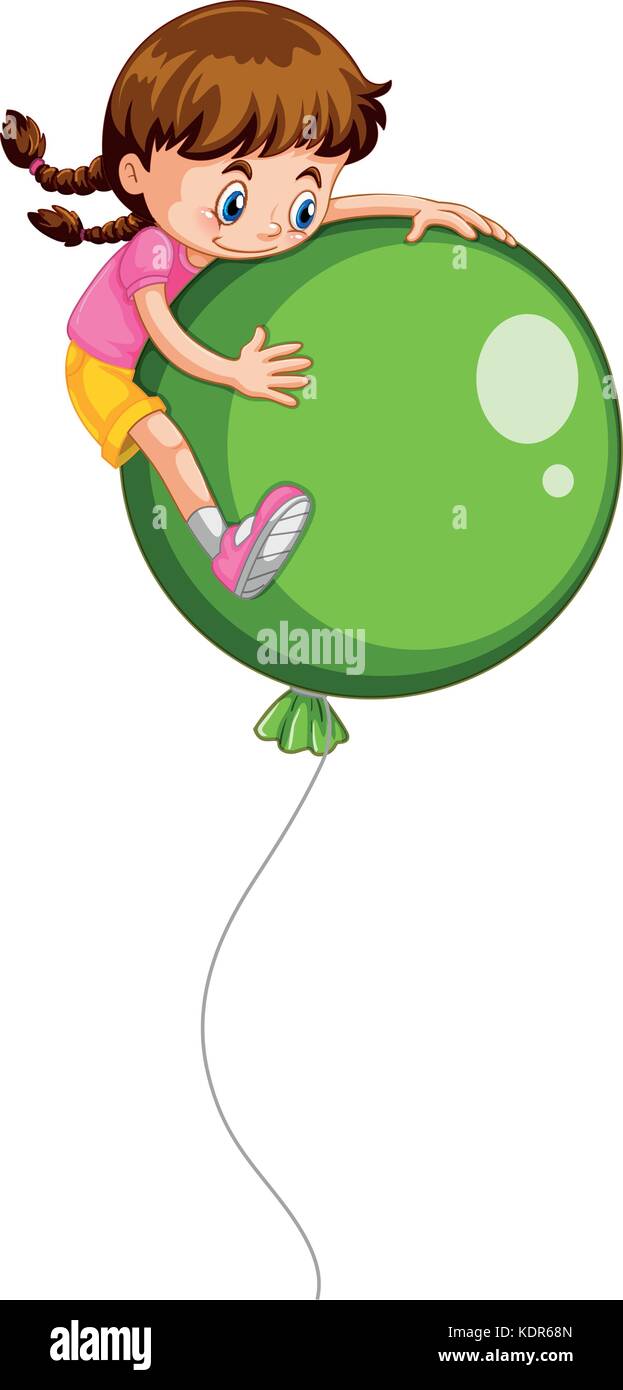 Little girl and giant green balloon illustration Stock Vector Image ...