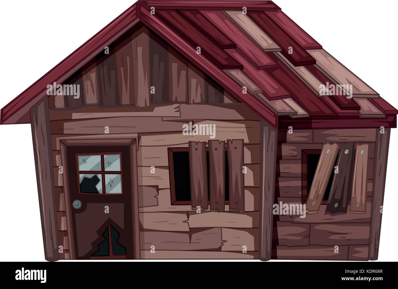 Old wooden house in bad condition illustration Stock Vector