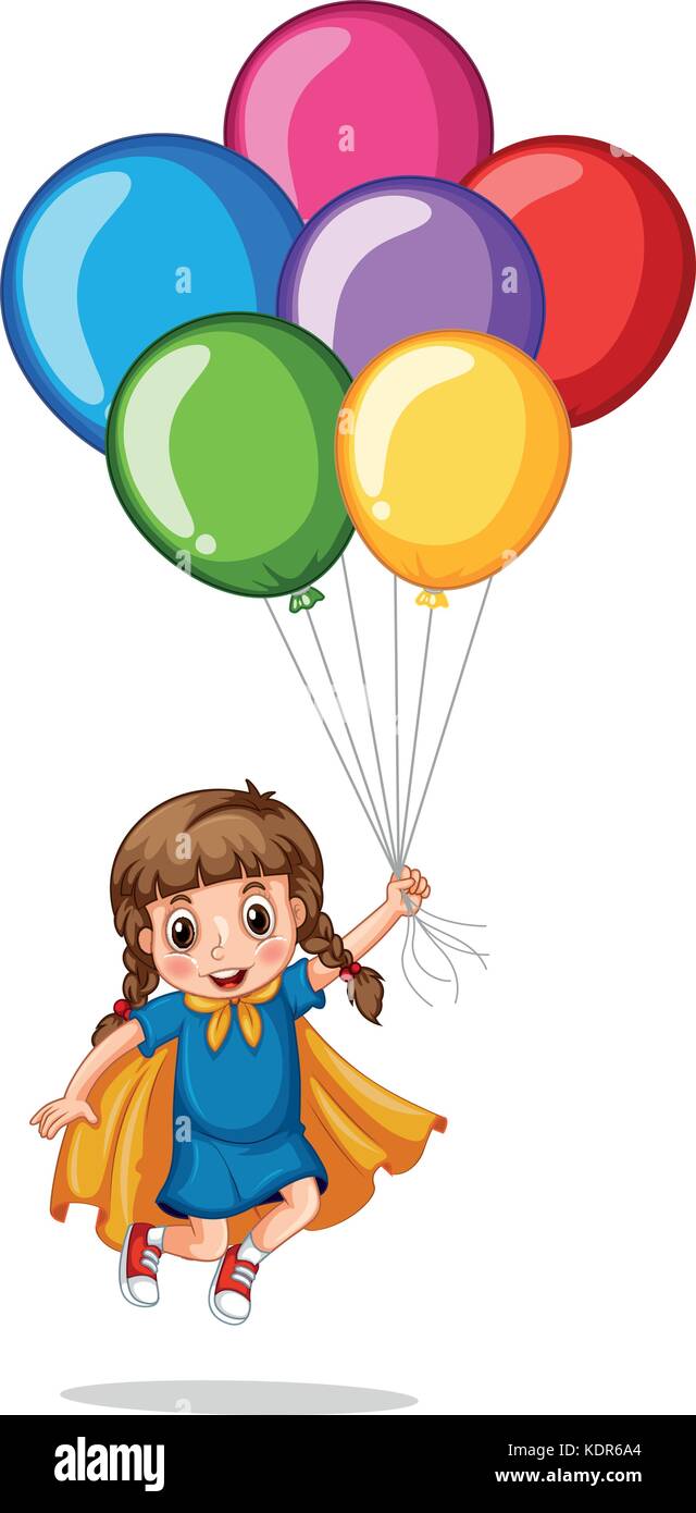 Cute girl and colorful balloons illustration Stock Vector Image & Art ...