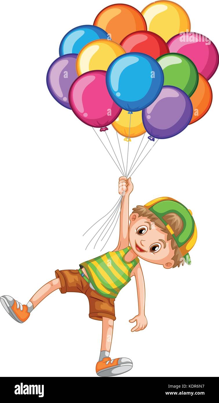 Happy boy holding colorful balloons illustration Stock Vector Image ...