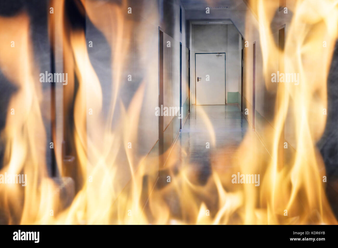 Close-up Of Fire Burning On The Corridor Of The Building Stock Photo