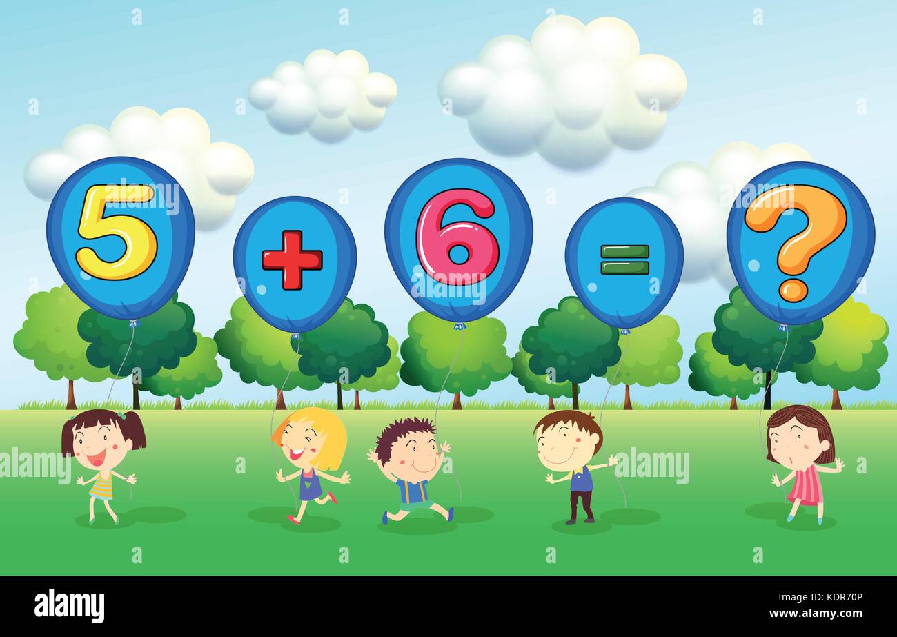 math worksheet with kids in park illustration stock vector image art alamy