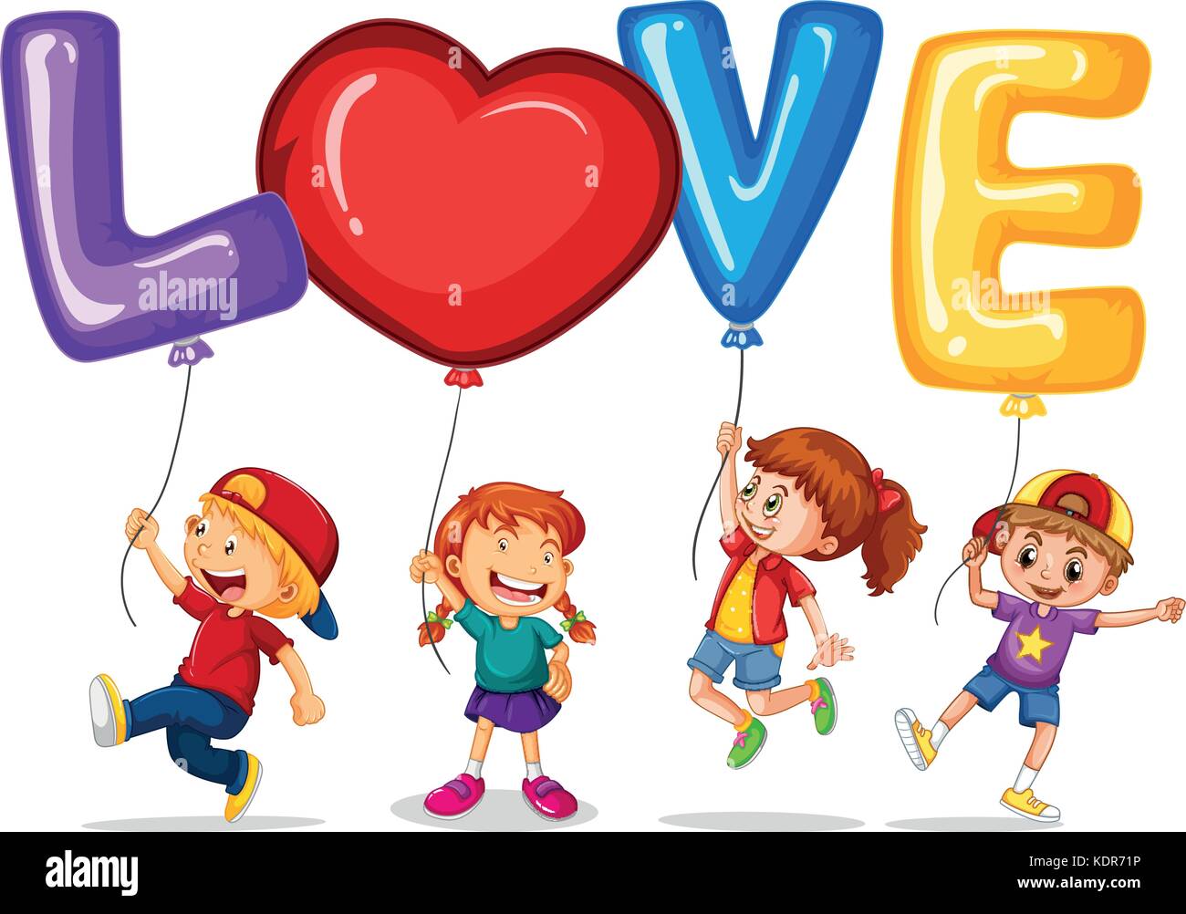 Happy children with balloons for word love illustration Stock Vector ...