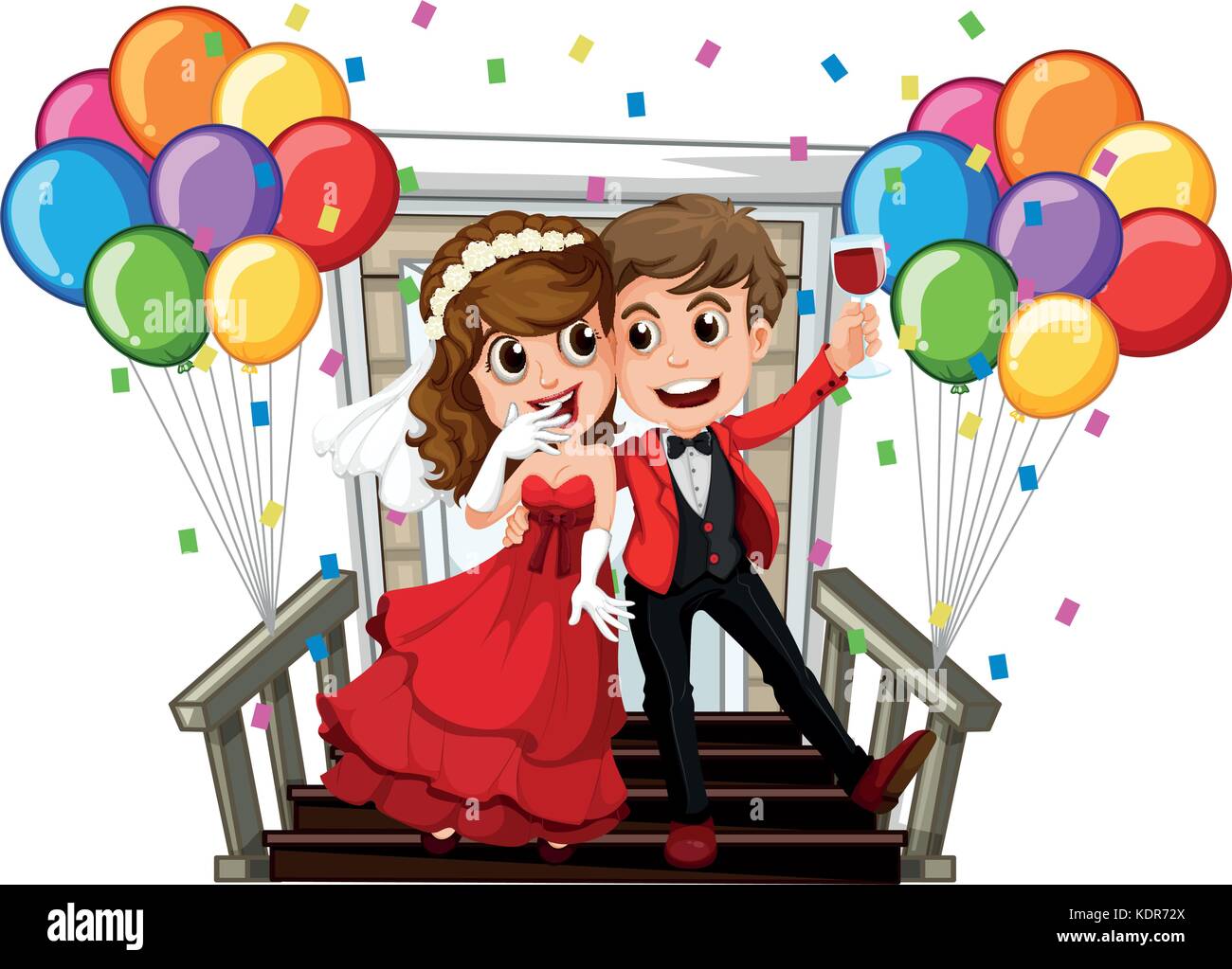 Wedding couple with colorful balloons illustration Stock Vector Image ...