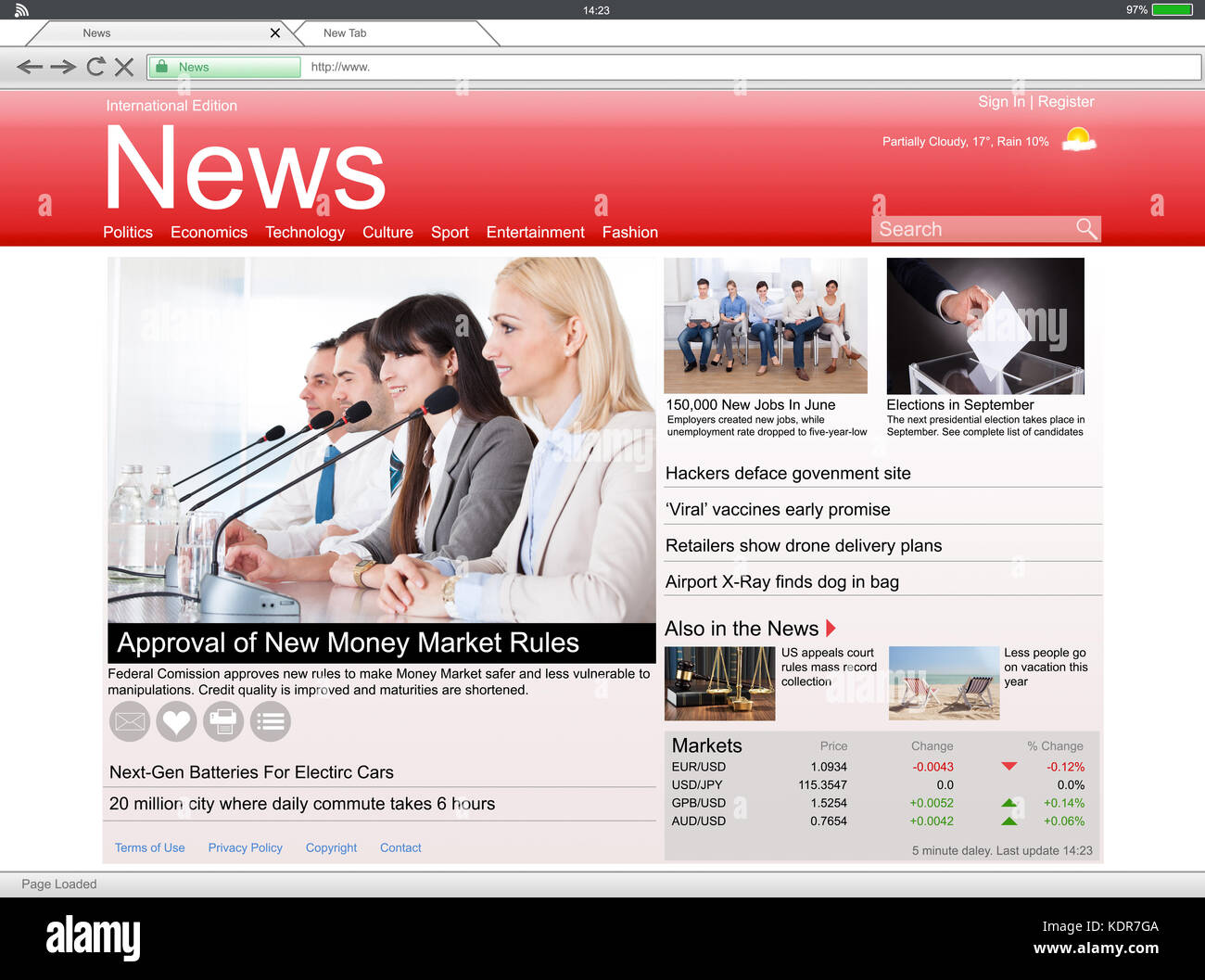 Close-up Of Digital Tablet With Display Of Online News On Browser Application Stock Photo