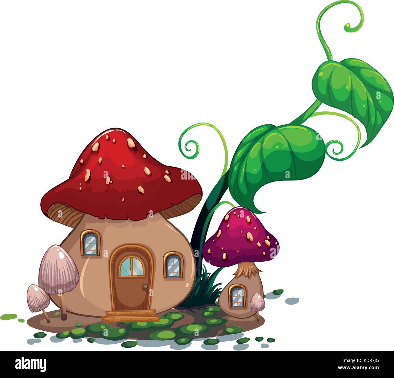 Mushroom house with green leaves illustration Stock Vector Image & Art -  Alamy