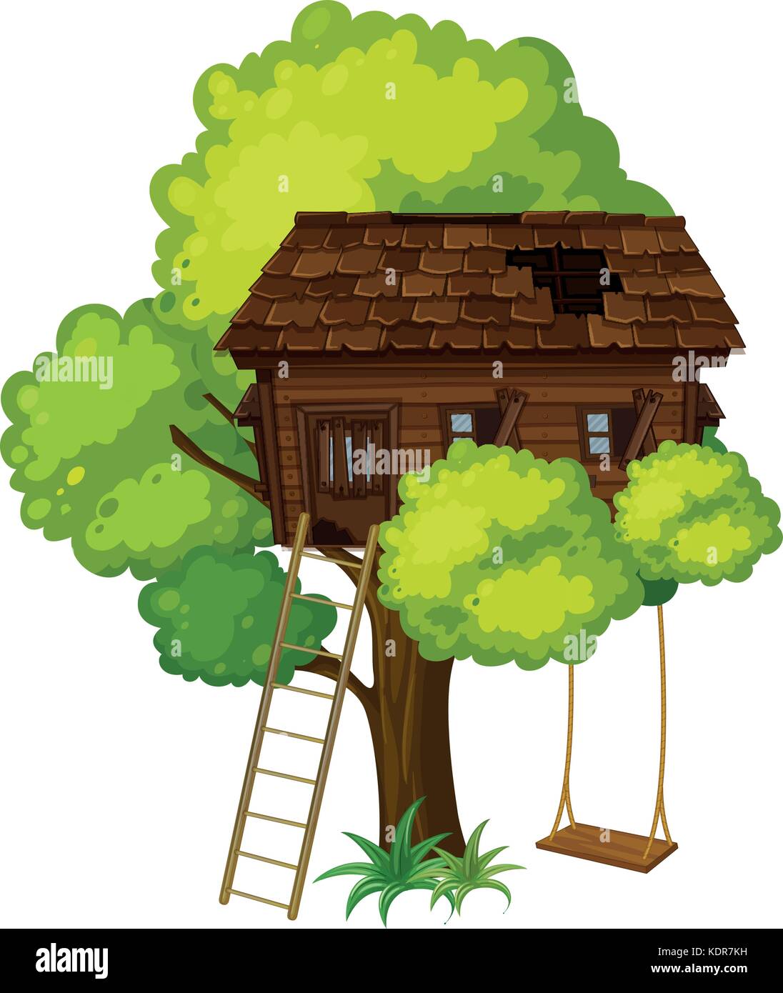 Treehouse with swing on the tree illustration Stock Vector Image & Art ...