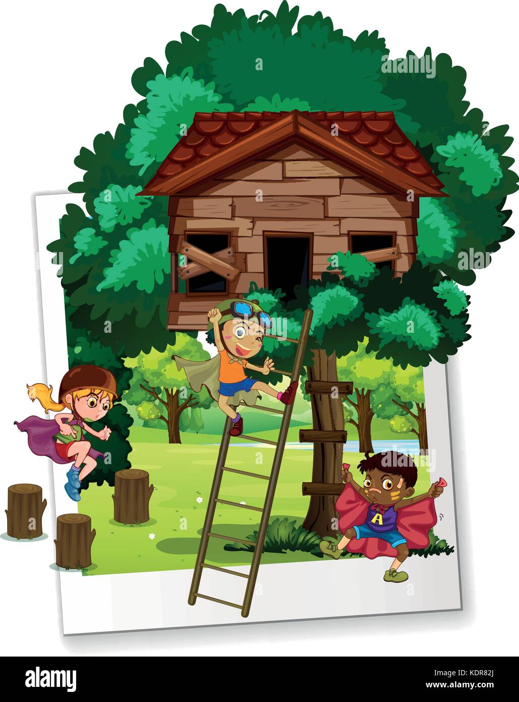 Photo shot with kids at treehouse illustration Stock Vector Image & Art ...