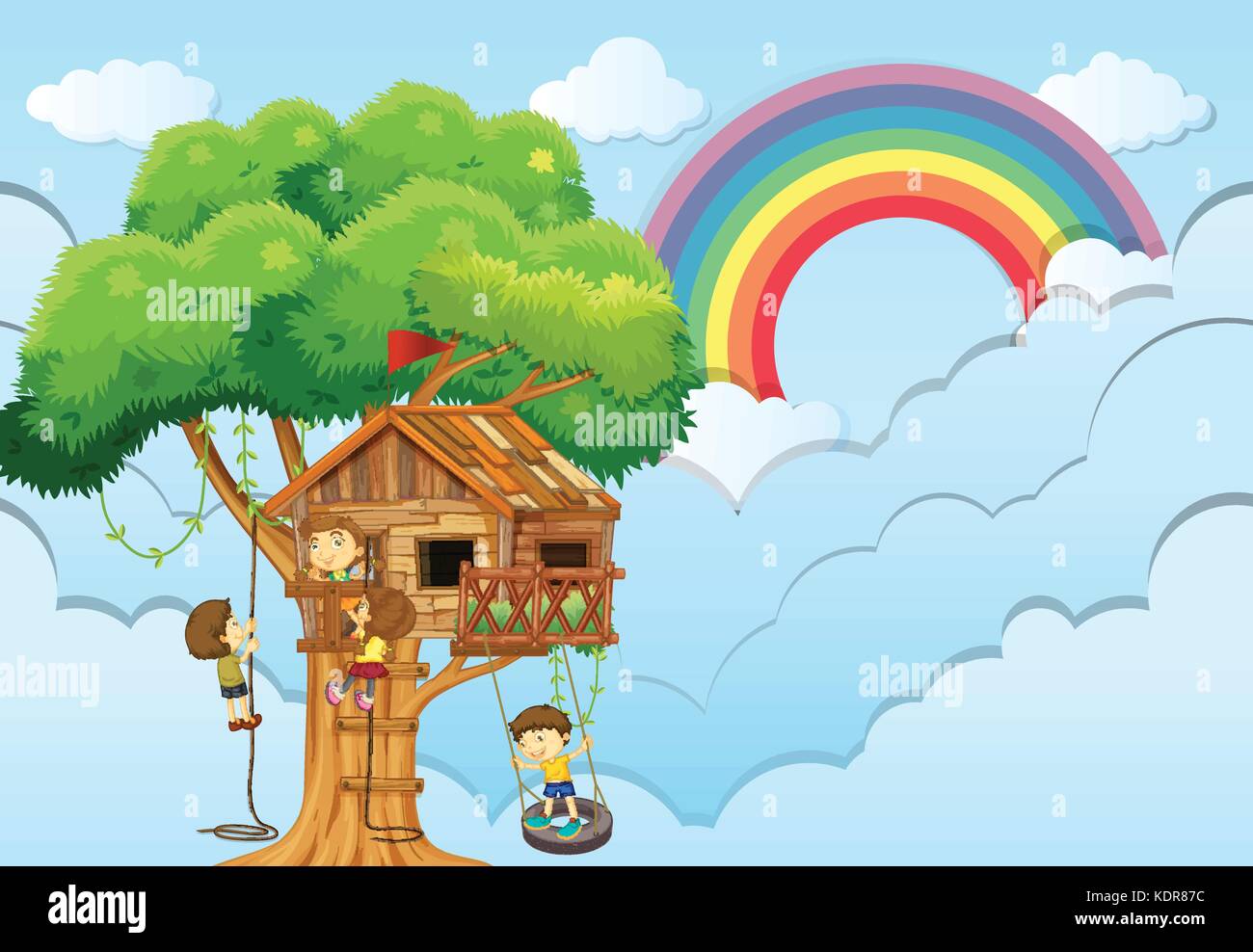 Children playing on treehouse illustration Stock Vector Image & Art - Alamy