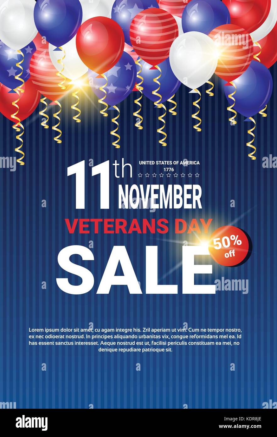 Veterans Day Sale Celebration Shopping Promotions And Price Discount National American Holiday Banner Stock Vector